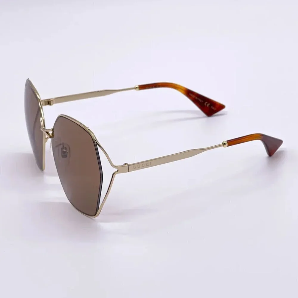 NWT Gucci GG0818SA-002 Gold Square 63mm Sunglasses